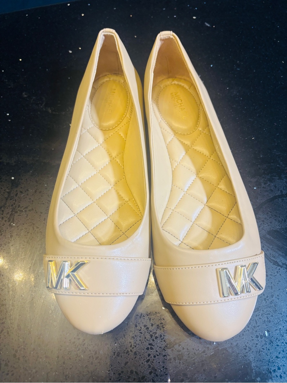 Michael Kors Beige Quilted Leather Ballet Flats